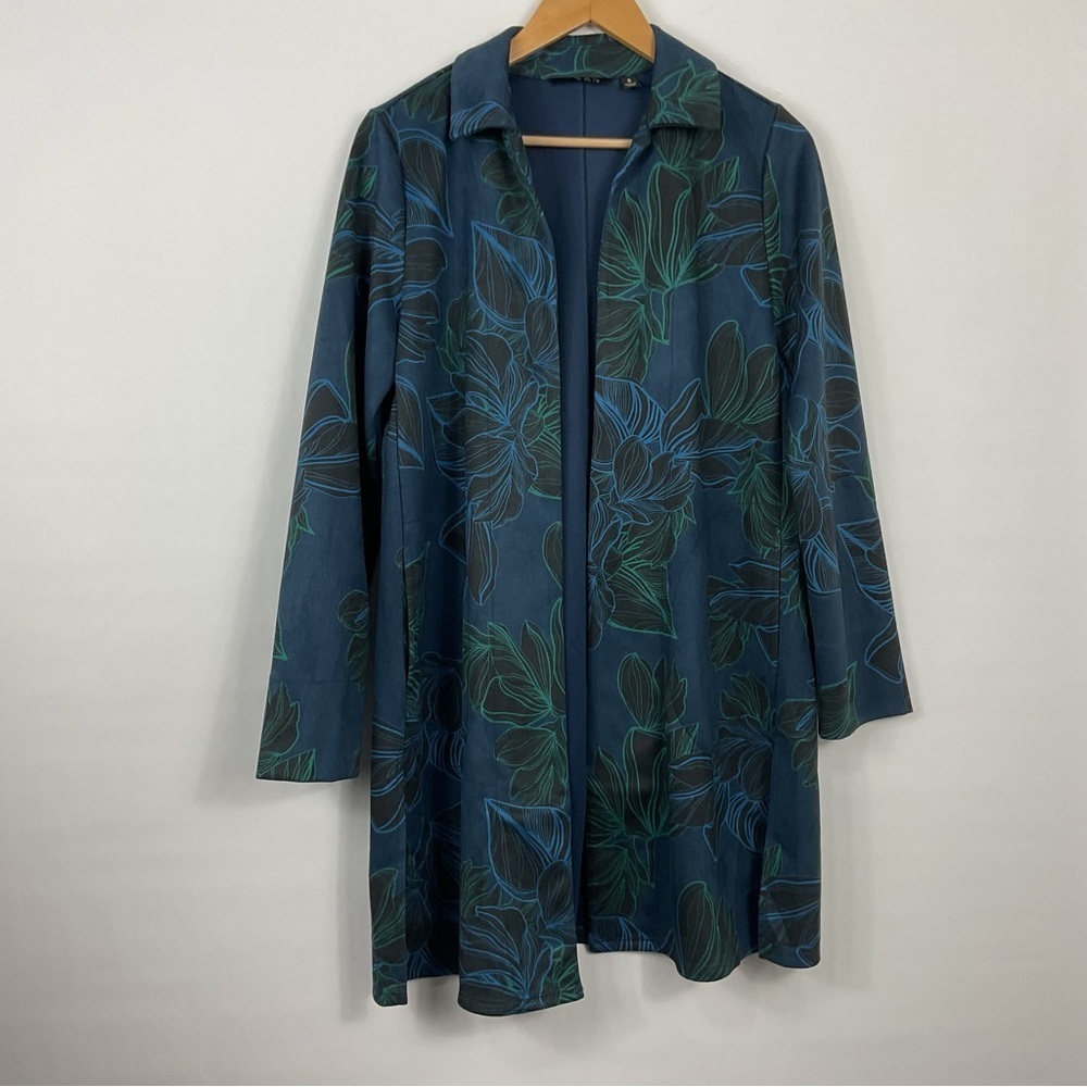 Iman Global Chic Luxe Faux Suede Floral Long Jacket‎ Blazer Size Small